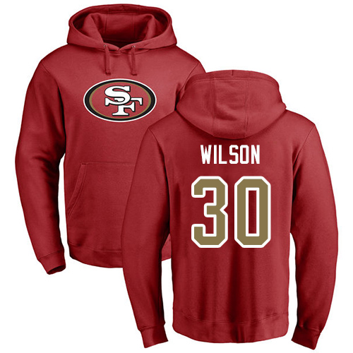Men San Francisco 49ers Red Jeff Wilson Name and Number Logo #30 Pullover NFL Hoodie Sweatshirts->women nfl jersey->Women Jersey